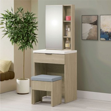 文創集 約奇2尺開合鏡面鏡台/化妝台組合(含化妝椅)-60x40x156cm免組