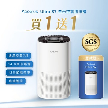 【Apolnus 波那斯】【買一送一】全奈米空氣清淨機(一級能效/超細奈米濾淨力/SGS國際認證/適用7坪/Ultra S7)