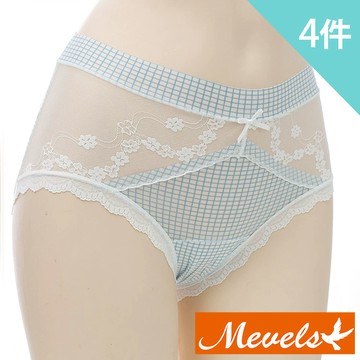 【Mevels 瑪薇絲】4件組 大尺碼冰絲青春花影中高腰內褲/涼感內褲/棉質底襠/女內褲(XL/2XL/3XL)