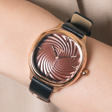 風起時-風系列【席捲而來】螺旋方形真皮手錶【WBW008-03】-深棕-羊皮黑