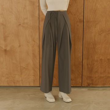 腰綁帶造型雙褶西裝褲-灰 S/M