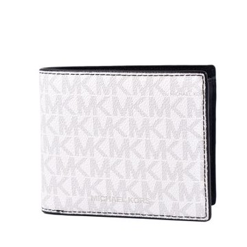 MICHAEL KORS Greyson 男款 緹花LOGO防刮零錢袋短夾-白色