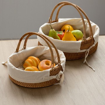 免運 可開票 手工藤編日式收納籃零食水果籃雙耳收納筐戶外手提野餐籃面包籃子 快速出貨pyy1507