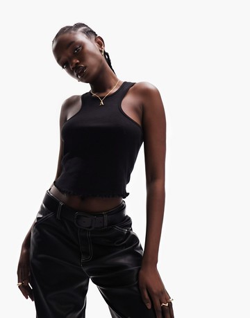 ASOS DESIGN extreme racer vest with lettuce hem in black