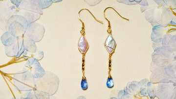 純手工14K包金繞線藍水晶珍珠耳環