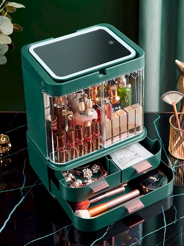 免運 快速出貨 化妝品收納盒桌面家用防塵大容量帶鏡子口紅首飾護膚梳妝臺置物架 母親節禮物