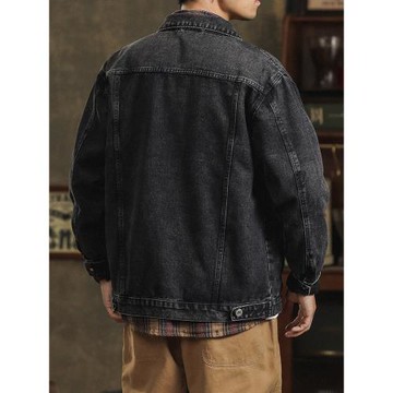 牛仔外套男春秋款2025新款黑灰色男士工裝夾克寬松翻領休閑牛仔衣