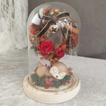 【OSTARA FLORIST 奧斯塔拉花藝】麋鹿永生花罩盅-(祝賀、花禮、永生花、聖誕節、交換禮物)