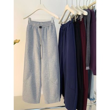 高腰松緊腰系帶休閑褲女2025夏季新款直筒顯瘦顯瘦寬松衛褲長褲