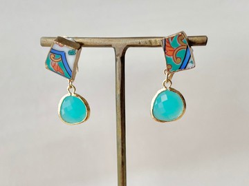 有田燒 金繼 螺旋耳夾式耳環 葉紋 搖曳 傳統工藝 No.358