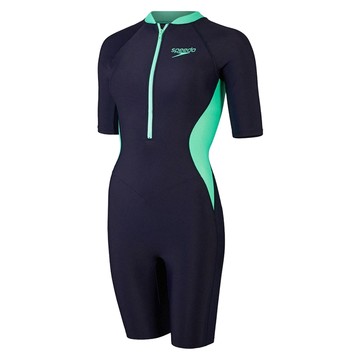 speedo 女款運動連身短袖及膝泳裝 SD800325215760  深藍色 + 綠色  30