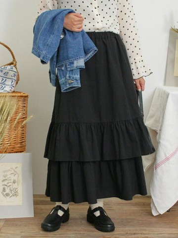 素色/復古印花層次感荷葉邊造型長裙(FB43L0L0180) - Samansa Mos2