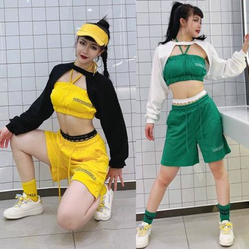 甜辣JAZZ上衣疊穿跳舞穿搭設計感長袖露臍爵士舞服裝女團演出服