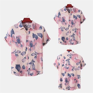 2022男士夏季休閑翻領碎花短袖襯衫Men Lapel Short Sleeve Shirt