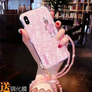 貝殼紋兔子適用蘋果16Promax手機殼iPhone15Pro新款14創意14plus硅膠13女款12小眾11奢華水晶掛鏈11網紅xs/xr
