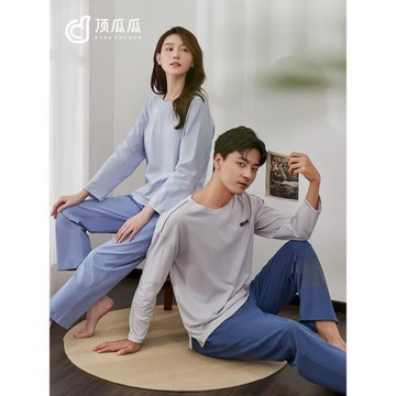 頂呱呱寬松大碼家居服套裝男女春秋氧氣棉純棉長袖長褲睡衣套頭
