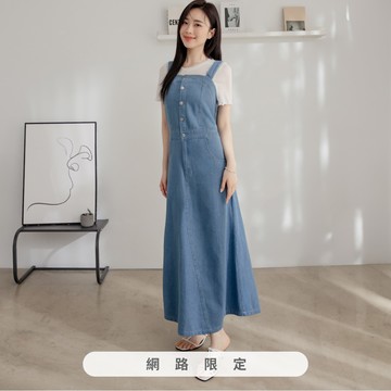 niceioi 渡假去!後開衩A字無袖牛仔長洋裝