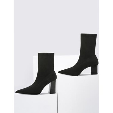 2024春秋季網紅短靴針織春秋單靴子襪靴高跟粗跟鞋彈力瘦瘦靴女