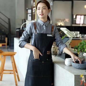 奶茶飯店火鍋西餐飲酒店收銀咖啡廳圍裙服務員工作服牛仔網紅圍裙