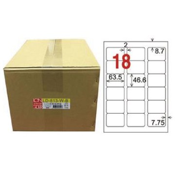【龍德】LONGDER 三用電腦標籤 A4 18格 圓角46.6*63.5mm白色1000張/箱 LD-813-W-B(適用雷射、噴墨、影印)
