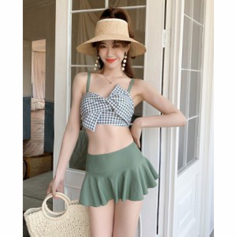 水着 レディース ビキニ タンキニ 水着 体型カバー 韓国 ハイウエスト バックレースアップ チェック スカート 大きいサイズ 露出少なめ 通販 Lineポイント最大4 0 Get Lineショッピング