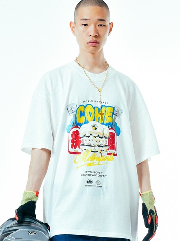 C.O.M.E Motorsports Oversize Printed T-shirt_White