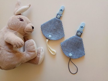 【5日內出貨】藍線條 二合一奶嘴夾  奶嘴防塵套+奶嘴夾  雙重