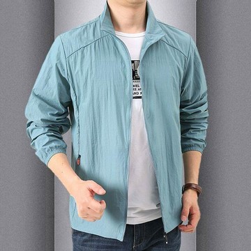 【夏季】100公斤大码 超薄防曬衣服男寬鬆透氣外套休閒立領夾克戶外運動速幹皮膚衣户外出游 薄款舒适