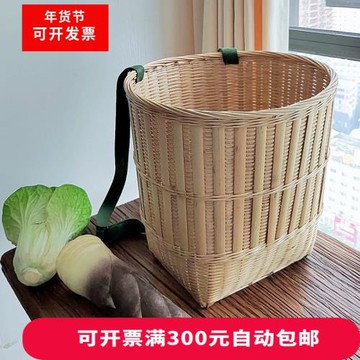 傳統竹編背簍加厚加固頭層竹皮竹筐橢圓形竹背帶可調節手工編筐
