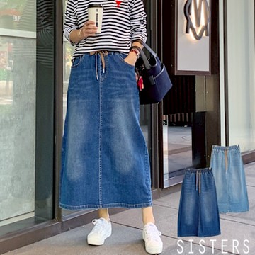SISTERS 口袋拼接復古水洗牛仔裙 長裙