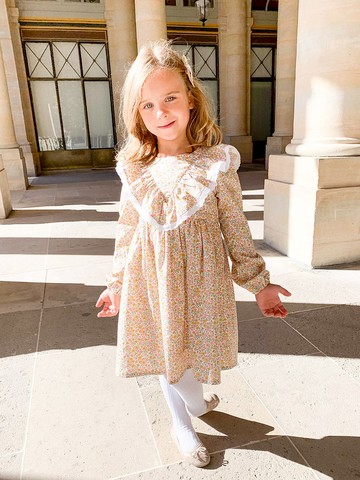 英國LIBERTY FABRICS有機棉女童Louise凡爾賽花園荷葉V領印花洋裝