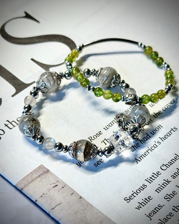 墨雨雲間千層幽靈水晶手鍊 - 醫療鋼配飾/千層幽靈/綠幽靈/拉長石