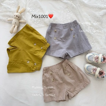 🌈✨mix1001外銷款✨排扣純色車線短褲✨兒童平織棉麻短褲5-13