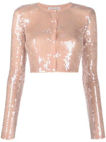 Alexander Wang - sequined cropped cardigan - women - Polyester - M - Neutrals