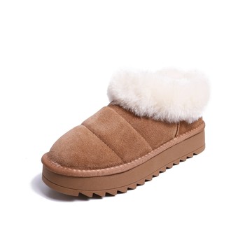 KOKKO暖暖翻毛真皮厚底雪靴棕色