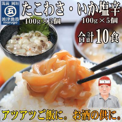 ふるさと納税 岡垣町 たこわさ100g×5個・いか塩辛100g×5個(岡垣町)