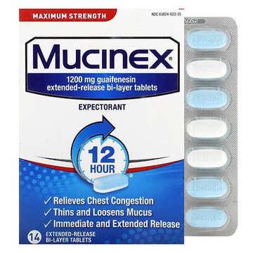 Mucinex, 12 小時胸悶緩解配方，特強型，1200 毫克，14 片緩釋雙層片