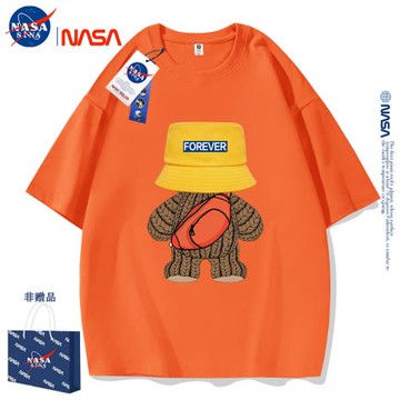 NASA聯名背包小熊夏季短袖純棉t恤男女情侶美式半袖休閑簡約體恤