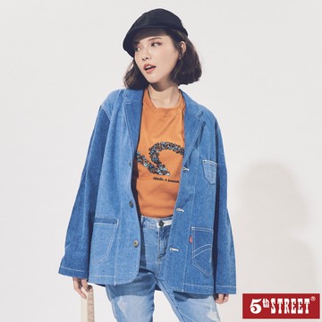 【5th STREET】 中性 牛仔西裝外套-中古藍 (510599)