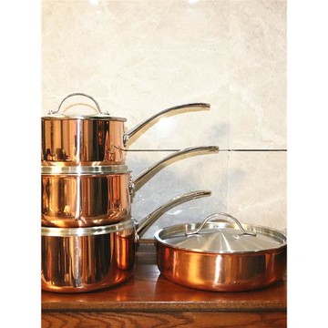 出口高品質無涂層銅湯鍋復古不銹鋼銅奶鍋 22cm歐式商用銅鍋適用