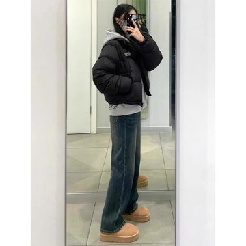 復古牛仔褲女秋冬加絨大碼胖妹妹mm高腰寬松遮胯闊腿梨形身材褲子