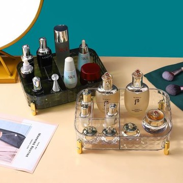 簡約風透明化妝品桌面口紅收納盒家用整理分類護膚品梳妝臺置物架