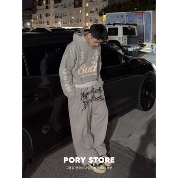 【PORY STORE】韓國 重磅 美式街頭刺繡棉褲 實拍 落地 完美版型 寬鬆 長褲 寬褲