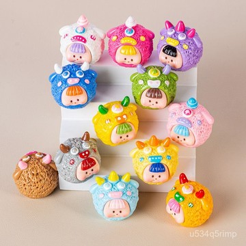 🍋迷你盲袋 盲袋玩具 小擺件盲袋 兒童玩具 小動物盲袋 可愛立體小怪獸妹妹係列奶油膠diy過家家微景觀娃娃屋擺件樹脂配