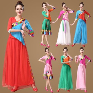 藏族舞蹈演出服表演褲裙女廣場舞服裝套裝民族風跳舞衣春夏季新款