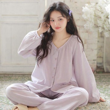 【臺灣出貨】小清新日系少女甜美刺繡小花睡衣套裝 新款春秋季雲朵棉家居服 柔軟居家服 早秋長袖睡衣 可外穿睡衣