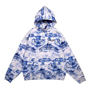 Li-Ning Full Print Loose Pullover Hoodie 'Blue'