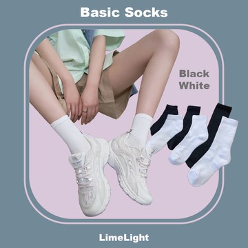 ☆LimeLight☆ 百搭 純棉 保暖 毛巾底 中筒襪 素色襪 素面 長襪 襪子 素色 黑 白 穿搭必備 純棉 白襪