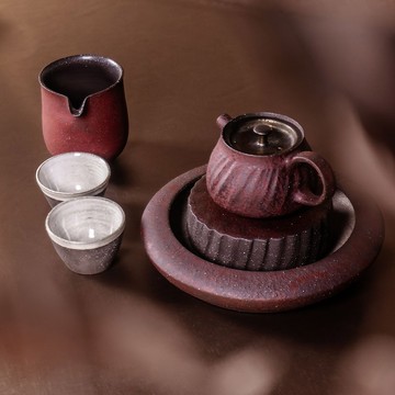 無我系列-兩件式赤岩茶盤 / 壺承