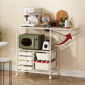 【慢慢家居】可折疊延展台多功能附輪電器置物架 餐邊櫃 電器架 現貨早鳥免運